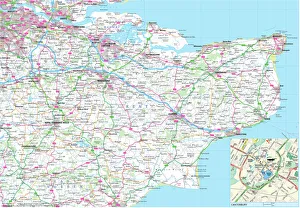 Drucke von Ein detailliertes Kartenbild des glorreichen Grafschafts Kent in England Digitales Kunstwerk Drucke: Karte des Kent County Roads