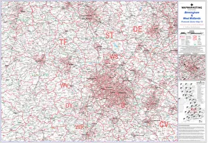 Bilder Datiert 18. April 2020: Bildkarte der Postleitzahlenbereiche Blatt 13 Birmingham und West-Midlands