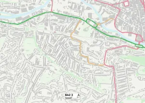 BA - Bad Drucke: Bath und Nordost-Somerset BA2 3 Karte