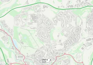 CF - Cardiff Drucke: Merthyr Tydfil CF47 9 Karte