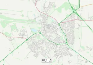 GL - Gloucester Drucke: Kotswald GL7 1 Karte