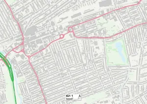 IG - Ilford Drucke: Karte des Redbridge, IG1 1