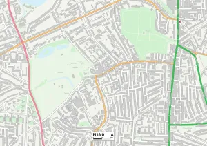 Gerahmter Druck : Hackney N16 0 Karte Gerahmter Druck : Hackney N16 0 Karte