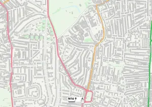 Gerahmter Druck : Hackney N16 9 Karte Gerahmter Druck : Hackney N16 9 Karte
