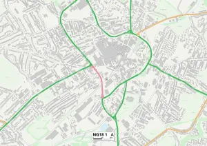 NG - Nottingham Drucke: Mansfield NG18 1 Karte
