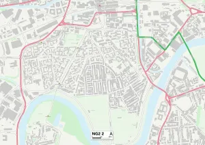 Gerahmter Druck : Nottingham NG2 2 Karte Gerahmter Druck : Nottingham NG2 2 Karte