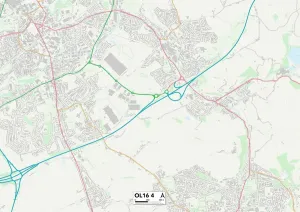 OL - Oldham Drucke: Rochdale OL16 4 Karte