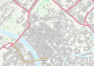 YO - York Drucke: Karte von York, YO1-Postleitzahl