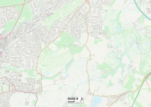 Drucke von Wohnbereichsplan der Postleitzahl GU22 8 in Woking Heath Robinson Drucke: Woking GU22 8 Karte