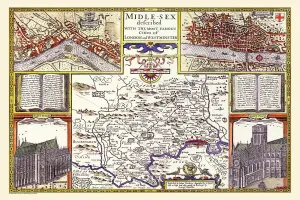 Middlesex Drucke: Alte Grafschaftskarte von Middlesex von John Speed.