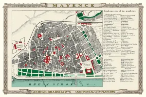 Pop-Art Drucke: Georg Braadschs Plan von Mainz oder Maynec, Deutschland 1896