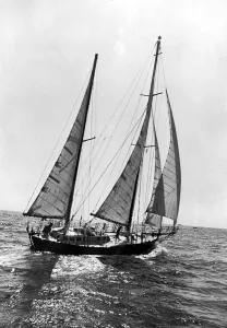 Drucke von Französischer Eingang zum Sonntags-Times-Golden-Globe-Rund-Welt-Jagdbootrennen Bernard Moitessier, fotografiert auf Board seiner Ketch Joshua am 23 März 1969 0000bis0099 Drucke: Französischer Teilnehmer an der Sonntags Times Golden Globe Rund um die Welt Segelregatta Bernard