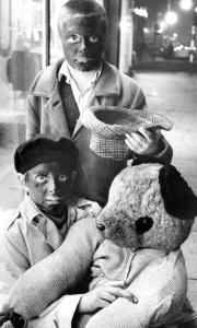 Vintage Fancy Dress Costumes Drucke: These two boys in fancy dress are asking for a Penny For The Guy to get money for
