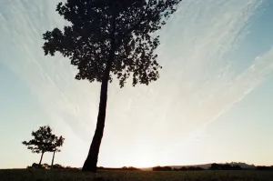 Sonnenuntergang in der Grafschaft Yorks Norden bei Ormesby am 8. Oktoberjahr 1997