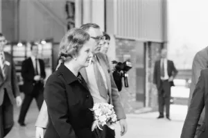 Margret Thacher Premierministerin offiziell eröffnet einen neuen Lagerhaus in Whetsone