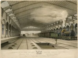 Brunel Drucke: Innenansicht der Great Western Railway Station, Bristol, 1842.