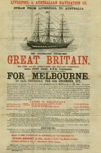 Brunel Drucke: Plakat für den Segelschiff SS Great Britain, 14. Dezember 1871