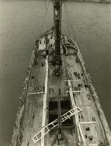 Blick auf die SS Großbritannien von der Hauptmast aus dem Bug und Mitteldeck, 1970