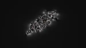 3D-Rendern eines Menschenstroms mit einer Taschenlampe in Form des Symbols für eine Injektion auf einem dunklen Hintergrund mit.