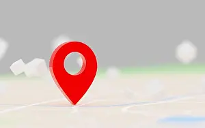 3D-Rendering zeigt roten GPS-Pfeil auf Ziel auf der Karte.