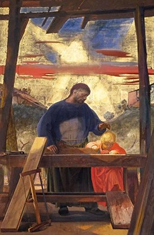 Altarbild des Heiligen Josef der Arbeiter, von Pietro Annigoni in der Basilika San Lorenzo in Florenz, Italien.