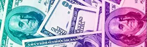 Amerikanische Dollar Hintergrund im Neonlicht, Bannerfotos