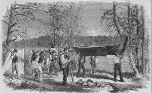 Assiniboine- und Saskatchewan-Expedition. Portage von Kanu und Gepäck 1858. The Illustrated London News