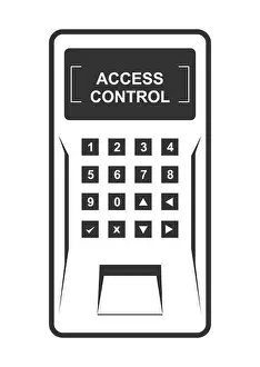 Bild einer biometrischen Zugriffskontrollmaschine. Elektronischer Sicherheitsschlosssymbol mit Tastatur und Fingerprintleser.