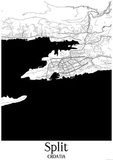 Schwarz-Weiß-Stadtplan von Split
