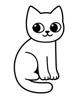 Kleine Zeichnung mit cuten Katze, Cartoon-Style Linienarbeit und einfacher Handzeichnung in Vektorform für eine lustige schwarze/weiße Kätzchen-Illustration