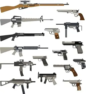 Verschiedene automatische Waffen, Vektorillustration von Gewehren und Pistolen