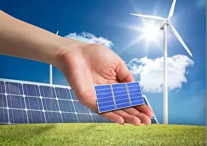 Digitale Kombination von Solarpaneleinheit vor verschiedenen Geräten zur erneuerbaren Energie