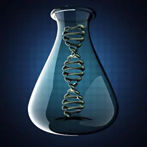 DNA-Modell auf blauer Hintergrund.