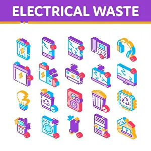 Elektrische Abfall Werkzeuge Isometrische Icons Satz Vektor