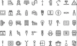 Elektrikerwerkzeuge und -elemente Icons Einfache Vektor-Icon. Illustrations-Symbolentwurf Vorlage für Web-Mobil-UI-Einheitenelement.