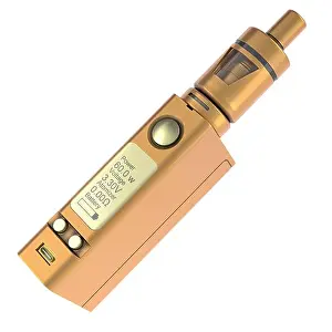Goldene Box Mod, E-Zigarette. 3D-Rendering isoliert auf weißem Hintergrund.