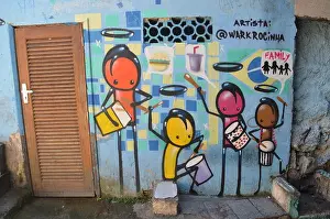 Straßenkünstler Drucke: Graffiti-Kunstwerke auf den Straßen der Rocinha-Favela, Rio de Janeiro, Brasilien.