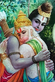 Heiliger Herr Rama Hinduismus spirituelle Umarmung Hanuman Affen Gott Illustration