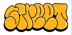 Buntfarbener Hintergrund, Graffiti-Lettern, helle farbige Inschriften im Stil von Graffiti-Streberkunst.