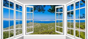 Naturlandschaft mit Aussicht durch ein Fenster.