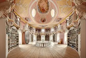 Landschaftsfotografie Drucke: Alte Bibliothek, Abtei St. Mang, Füssen, Bayern, Deutschland, Europa