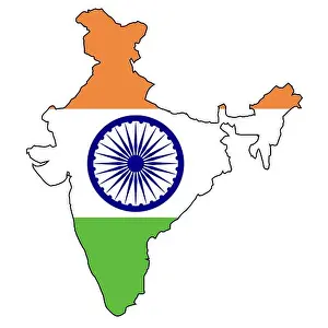 Kartenausdruck Indiens über eine Karte und ein weißes Hintergrund
