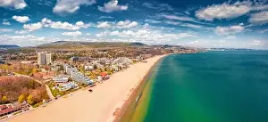 Panoramische Aussicht über den Springbrunnen von Albena Strand