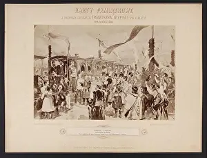 Piebień in den Upländen / Die Nachbarn des Landes im Urlaub von Seine Majestät dem Kaiser 'a Upków (Wiedergabe der Wasserfarbenmalerei von Wojciech Kossak aus dem Jahr 1881)