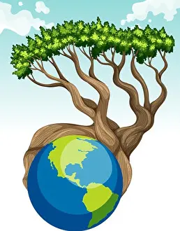 Rettet die Welt-Thematik mit Erde und Baum