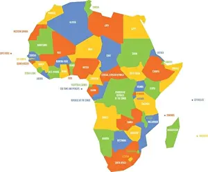 Sehr vereinfachte infografische politische Karte Afrikas. Einfache geometrische Vektor-Illustration.