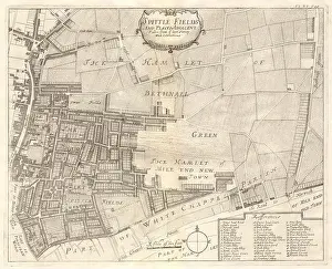 Moderne Kunst Drucke: Historische Karte von Spitalfields und angrenzenden Orten, London 1720.