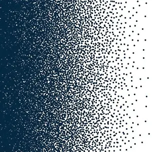 Punktverteilungsmuster mit punktiertem geometrischen Hintergrund. Punktschmuckarbeit und Schattierung mittels Punkten. Bildschadigung durch Pixelpunkteffekt in zufälliger Häufigkeit, Weiß