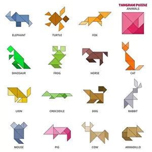 Tangram-Rätsel, Vektorsatz mit verschiedenen Tieren.