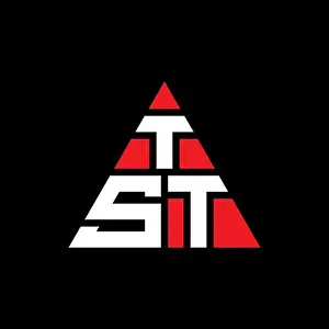 TST Dreiecksbuchstaben-Logo-Design mit dreiecksförmiger Form.